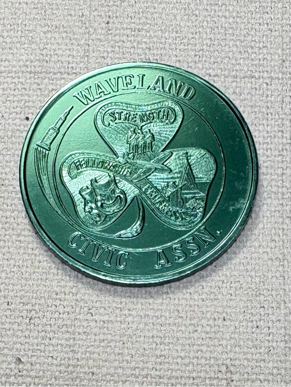 Vintage 1977 St. Patrick's Day Parade Doubloon Waveland MS Green Aluminum Coin